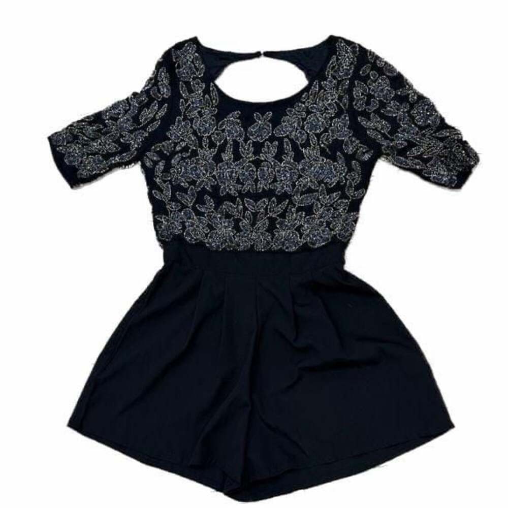NBD Black & Gold Open Back Beaded Romper NWT Size S